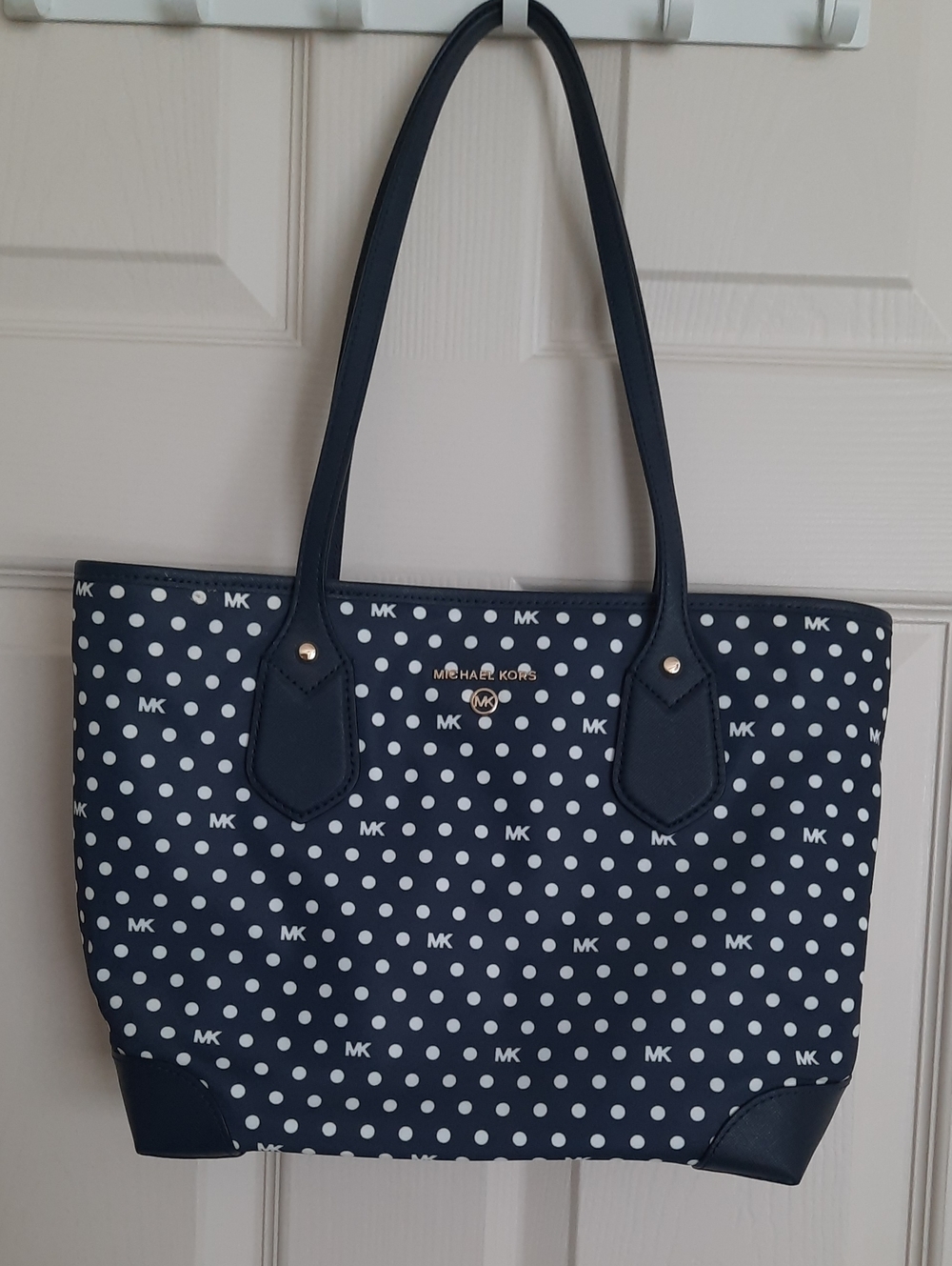 Michael Kors Navy and White Polka Dot Shoulder Bag